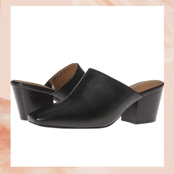 Amazon Essentials Shoes - Black Square Toe Block Heel Slip-On Mule